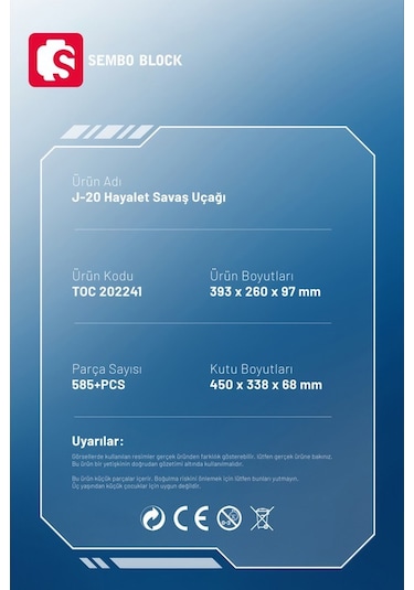 Sembo Block J-20 Hayalet Uçağı 585 Parça Yapı Blokları  İle Uyumlu 202241