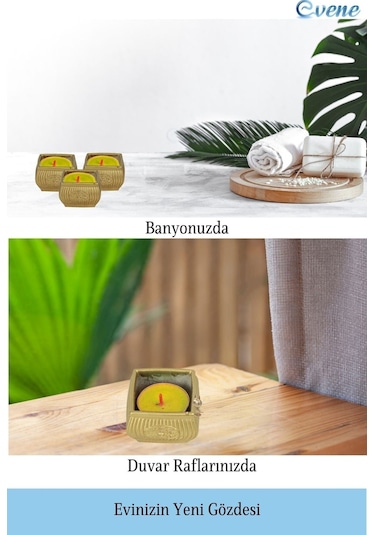 Eskitme Mumluk Şamdan Tealight Mum Uyumlu Mini Çizgili Çiçekli Model - Altın