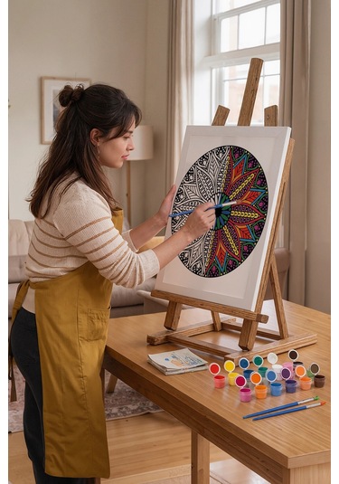 Çiçek Motifli Mandala Ahşap Boyama Seti 40x50 Cm