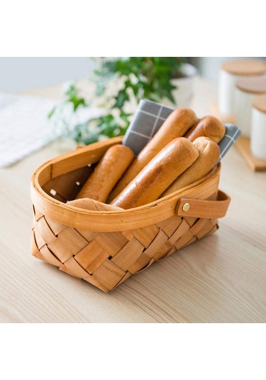Xiaaokeji Saklama Sepeti Saplı Ahşap Saklama Sepeti Saklama Kabı Kahverengi