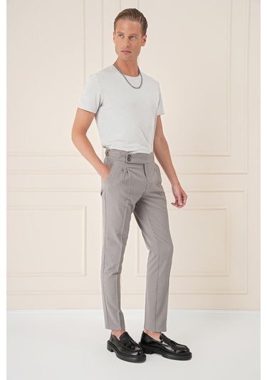 Yandan Tokalı Çift Pileli Esnek Pamuk Gri Pantolon P 1160 Gri