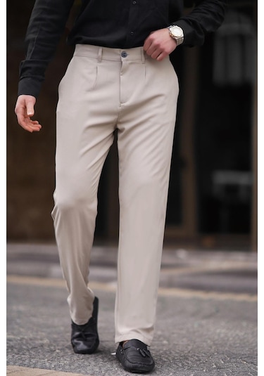 Madmext Bej Regular Fit Düz Kesim Yan Cepli Erkek Pantolon 6540-bej Bej