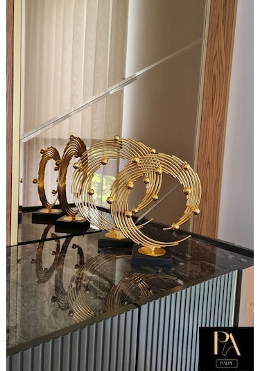 Gold 2'li Ofis Metal Aksesuar Biblo Ev Salon Dekorasyon Obje