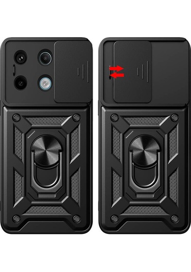 Xiaomi Redmi Note 13 Pro 5g Kılıf Kamera Koruma Sürgülü Antishock Magnetic Yüzüklü Standlı Kapak