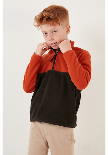 Lela Yumuşak Dokulu Yarım Fermuarlı Renk Bloklu Dik Yaka Unisex Çocuk Polar 5905004 Orange-Antrasit Lela Yumuşak Dokulu Yarım Fermuarlı Renk Bloklu Dik Yaka Unisex Çocuk Polar 5905004 Orange-Antrasit