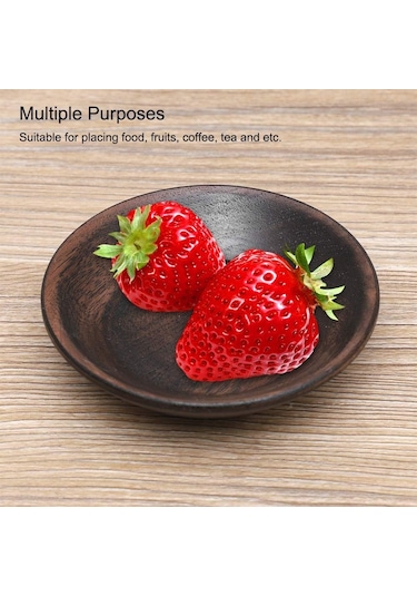 Meyve Tepsisi, Yuvarlak Çay Tabağı Masif Koyu Renk Ahşap Meyve Tepsisi Yuvarlak Yemek Servis Tepsisi Çay Çöl Kek Tabağı Tabak 7,5 Cm