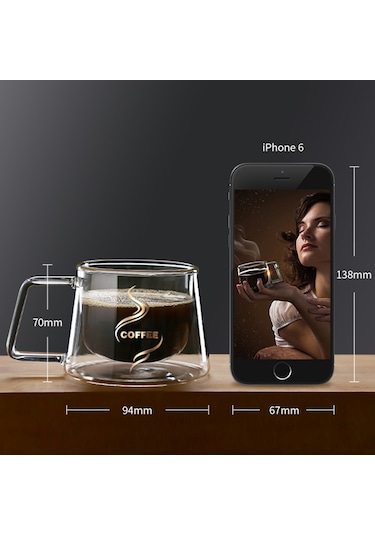 Vkemall 2'li Isı Yalıtımlı Cam Kahve Bardakları - Borosilikat, Mikrodalga & Bulaşık Makinesine Uygun, Soğuk Dokunuş, 101-200ml Şeffaf