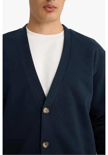 Defacto Regular Fit V Yaka Pike Düğmeli Hırka F2073ax25aunv64 Lacivert