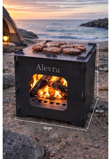 Alevra 30x30x30 Mini Kamp Sobası Gri - Siyah