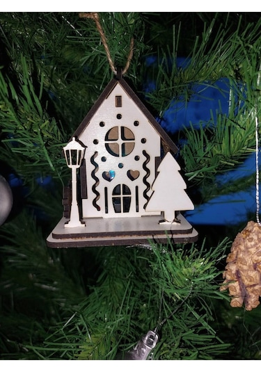 Lavanta Tasarım Işıklı Ağaca Asılabilen Maket Ev 4 Beyaz