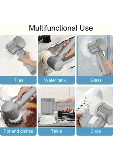 Fochsia Grey Wireless Elektrikli Döner Temizleyici Usb Şarjlı Taşınabilir Fırça Başlıkları Değiştirilebilir