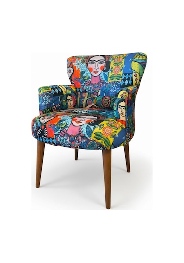 Roma Modern Tekli Koltuk Berjer - Dijital Baskılı Kumaş - Ahşap Ayak - Frida 1 Frida - 1