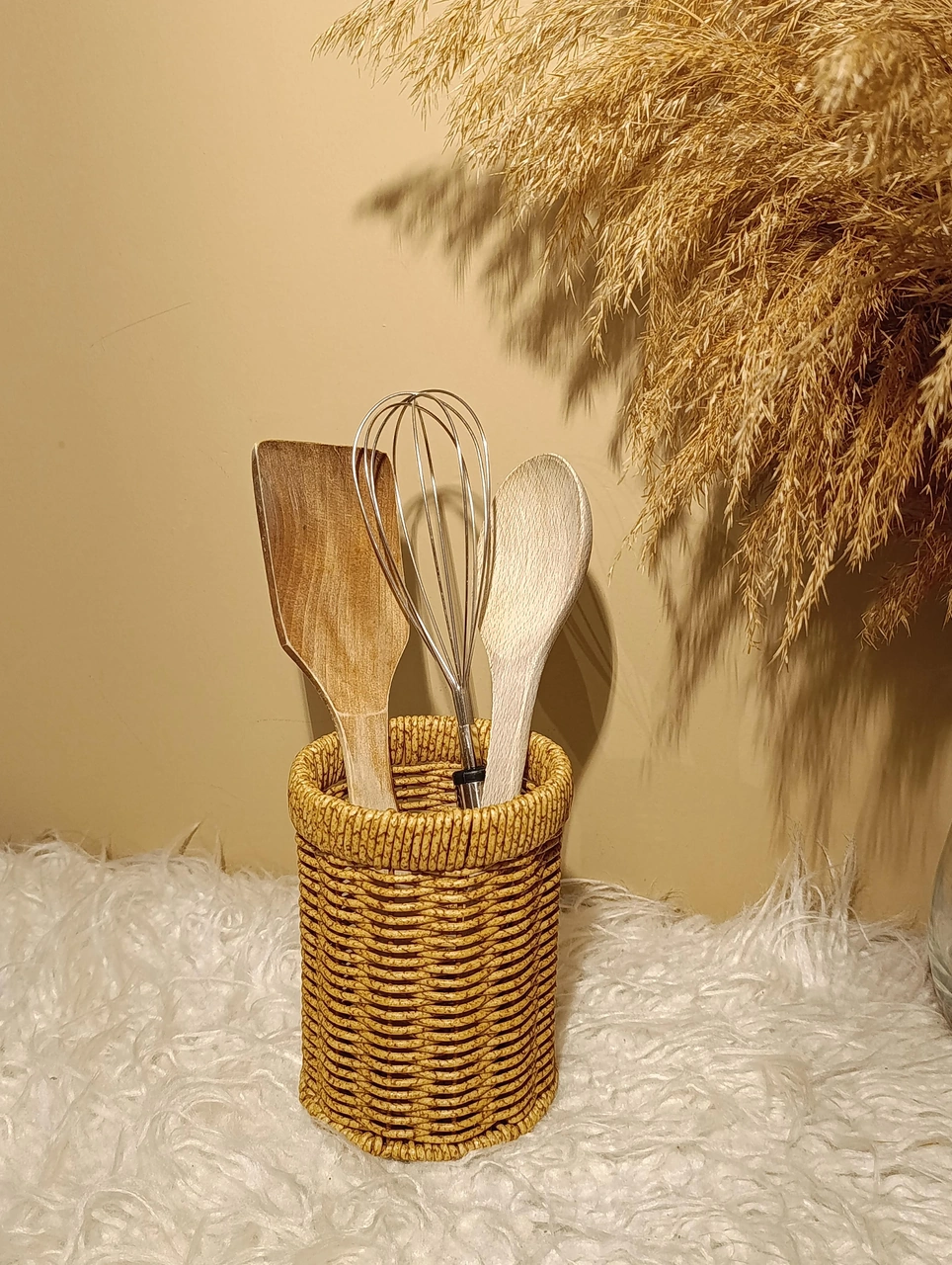 Hasır Rattan Yuvarlak Kaşıklık / Organizer Diğer