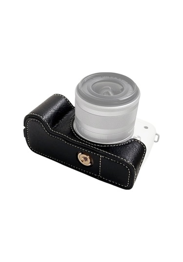 Canon Eos M50/m50 Iı/m5 İçin Deri Kılıf - Omuz Askılı, Siyah Su Bufalo Desenli