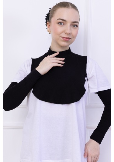 Boyunluk Ve Kolluk Seti Siyah - Balıkçı Yakalı Kadın Tesettür Penye Yarım Body Namaz Kolluğu Hijab Siyah