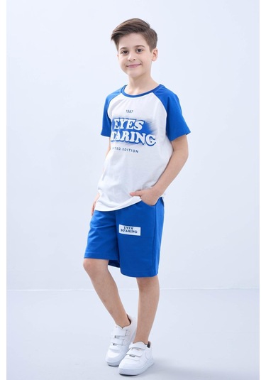 Penye Süprem Baskılı Yazlık Şortlu Takım M00734 Mavi