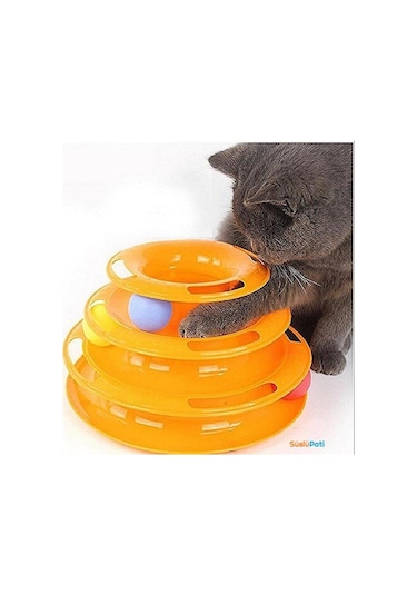 Süslüpati Toplu Yuvarlak 3 Katlı Şirin Kedi Oyuncağı