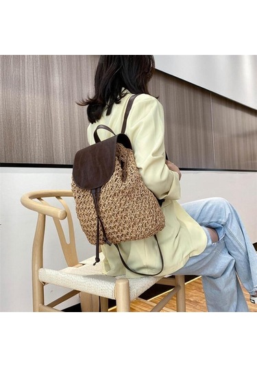 Kahverengi Yogodlns Yeni Kadın Sırt Çantası Tığ Işi Kağıt Halat Örgülü Ipli Kadın Hasır Sırt Çantası Yaz Seyahat Gezisi Bayanlar Dokuma Sırt Çantası Kahverengi