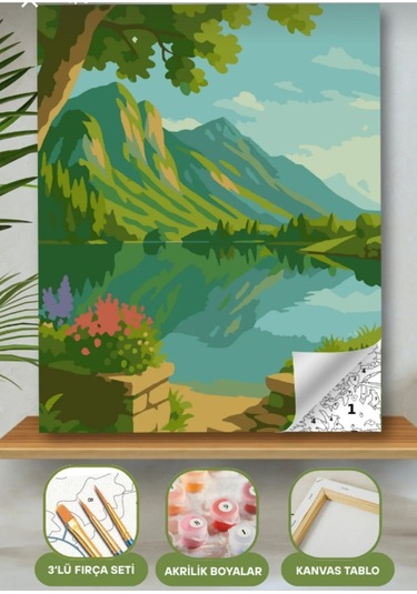 Denic Sayılarla Boyama Seti 40x50 Cm (Çıtalı) Fırça Boya Dahil Numaralı Tuval Dağ Manzara