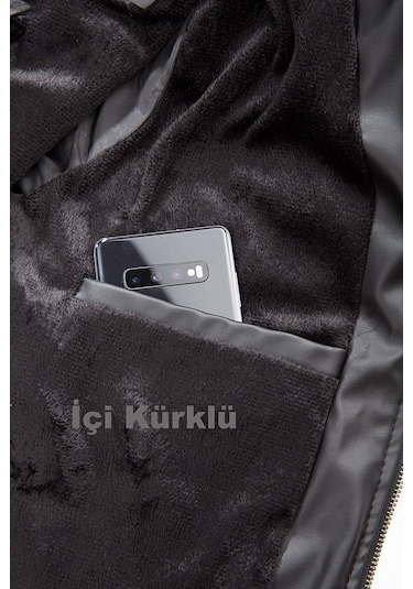 Erkek Siyah Dar Kesim Kapüşonlu Bel Lastikli Ribanalı Deri Ceket & Mont Siyah
