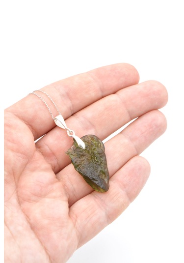 Gümüş Zincirli Moldavit Taşı Kolye Ucu 5 Gr Yeşil