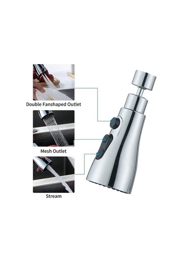 Novahub Fonksiyonlu Sprey Başlığı 360 Dön 2.0 Su Tasarruflu Lavabo Sprey Gümüş
