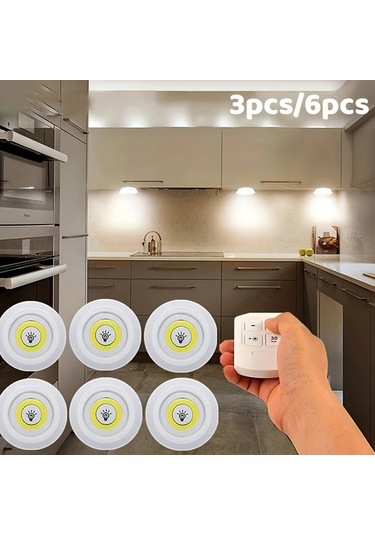 Beyaz Işık 3 Parça 6 Adet/3 Adet Akıllı Kablosuz Led Dolap Işıkları Cob Gece Lambası Uzaktan Kumanda İle - Gardırop, Mutfak Ve Daha Fazlası İçin Mükemmel