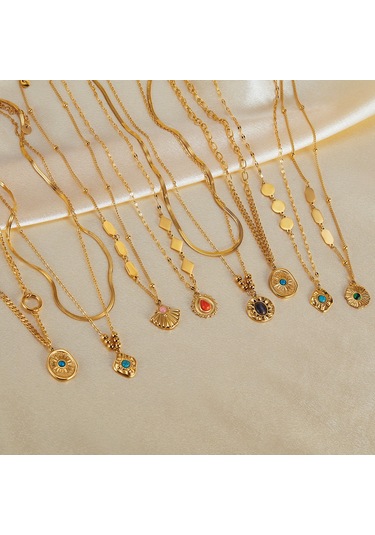 Sones Opk Gx2442 Vintage Mizaç Paslanmaz Çelik Geometrik Kolye Çok Renkli