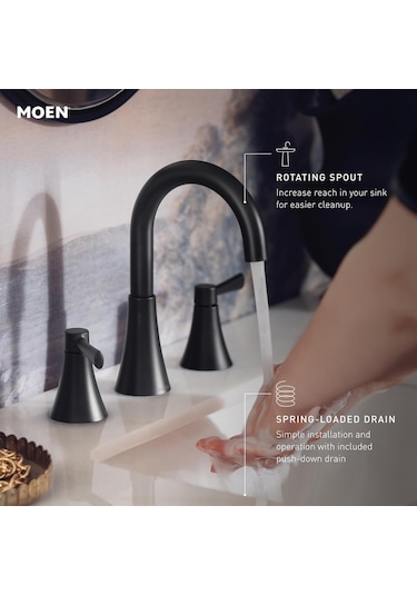 Moen Ronan Mat Siyah İki Kulplu Yaygın Modern Banyo Bataryası, Va Diğer