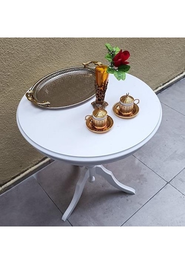 Fiskos Sehpa Eko 90502 Baba 3 Ayak 60cm Hareketli Mdf Tabla Parlak Beyaz El Yapım