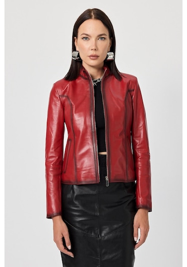 Antonella Kırmızı Kadın Deri Mont 001