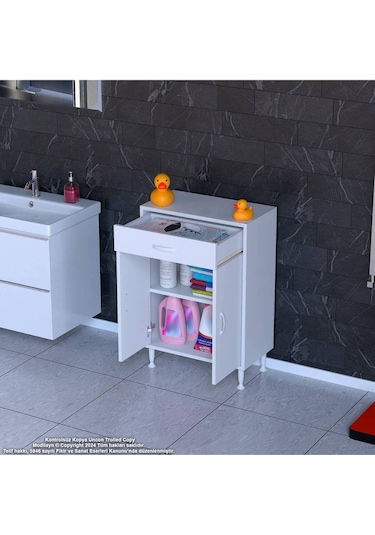 55 X 88 X 32,5 Cm Lik 1 Çekmece 1 Kapak 1 Raf 2 Gözlü Organizatör Mutfak Dolabı Çok Amaçlı Dolap Beyaz