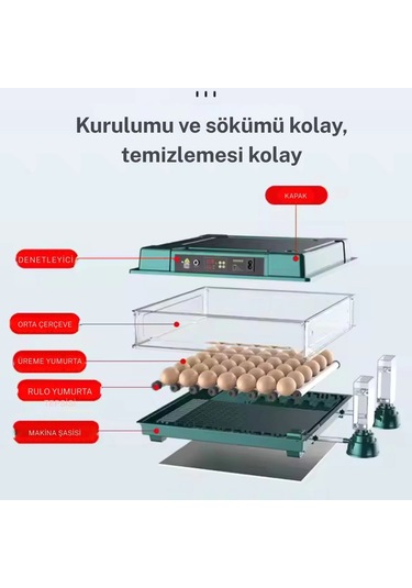 Slim Model 130 Yumurtalık Tam Otomatik Kuluçka Makinesi Gün Sayaçlı Yedek Motorlu