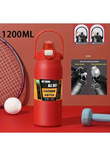 Dashanshop Kırmızı 1200 Ml Paslanmaz Çelik Vakum Termos Sıcak Soğuk İçecek Seyahat Kamp Kırmızı