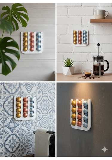 İhtiyacın3d Nespresso Vertuo Kapsül Düzenleyici Mıknatıslı 12 Li Kahve Kapsül Standı 24x24 Cm Beyaz