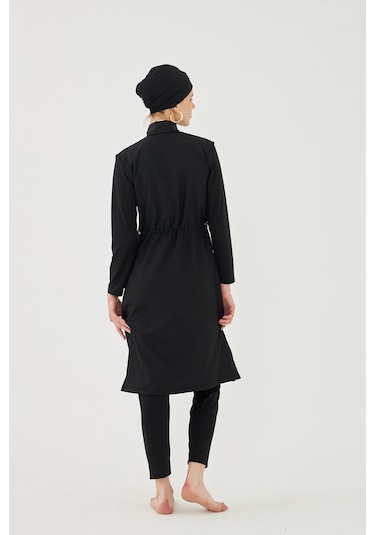 Büyük Beden Tam Kapalı Tesettür Mayo Deniz Mayosu Td1703-116 Siyah Siyah
