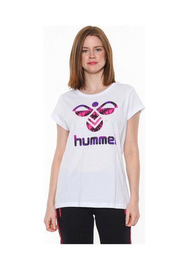 Hummel Triana Kadın Beyaz Baskılı Bisiklet Yaka Tişört