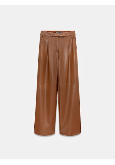 Dilvin 72238 Suni Deri Geniş Paça Pantolon-karamel Karamel