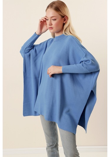 Bigdart 15783 Yırtmaçlı Panço Kazak - Saks 001