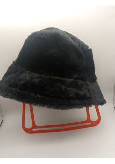 Kadın Kışlık Tüylü Bucket Siyah Şapka Siyah