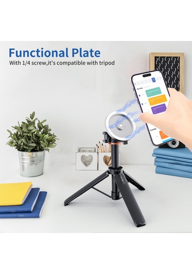 Singree Vrıg Mg-12 Taşınabilir Manyetik Telefon Tutucu - İphone 12/13/14 Ve Macbook İçin Tripod Bağlantılı GÜMÜŞ