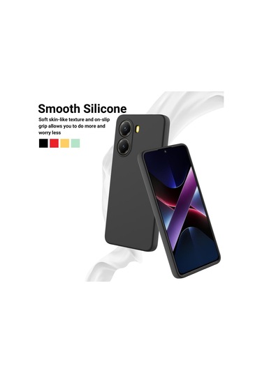 Xiaomi Poco X7 Pro İçin Düz Renk Sıvı Silikon Damlamaz Tam Kapsama Telefon Kılıfı Siyah