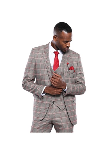 Wessi Ekose Desenli Slim Fit Gri Erkek Ceket - Wessi Gri