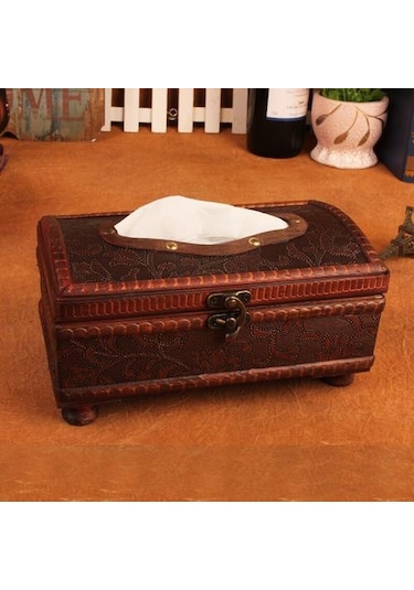 Retro Ahşap Doku Depolama Kutusu El Yapımı Ahşap Doku Tutucular Havlu Peçete Doku Dağıtıcı Organizatör Tutucu Doku Kutuları Gri - Kırmızı