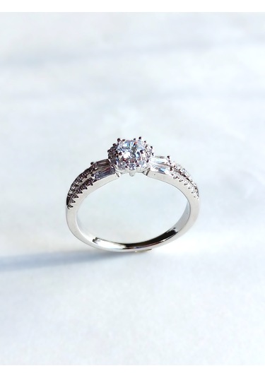 Gümüş Özel Oval Tek Taş Yarım Turlu Tasarım Kadın Yüzük