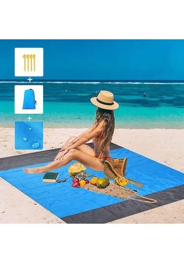 Lemestar 210t Poliester Mavi Gradyan Piknik Döşemi - Su Ve Kum Dayanıklı, 210x200cm, Taşınabilir, Çadır/acil Kullanım, Piknik/kamp/plaj İçin Mavi