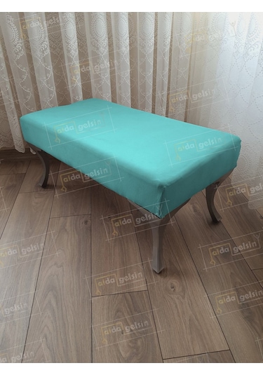 Ayak Ucu Kapı Önü Antre Düz Bench Puf Orta Sehpa Gümüş Ayak 110 Cm Turkuaz