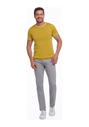 Hatemoğlu Hardal Slim Fit Basic Bisiklet Yaka Triko Tişört-Hardal
