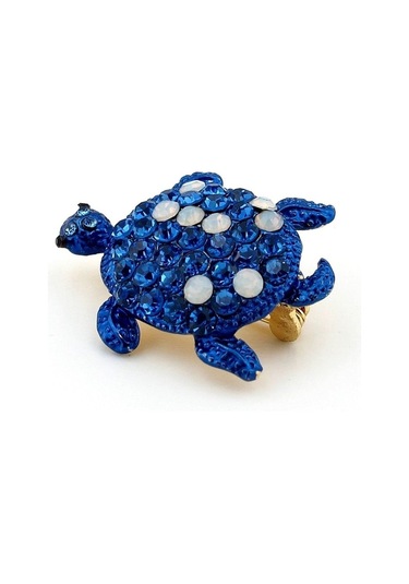 Solfera Mavi Beyaz Renkli Su Kaplumbağası Okyanus Zirkon Taşlı Broş Rz199