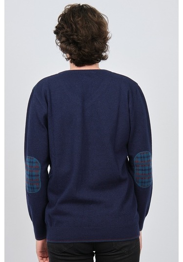 Desen Triko Erkek V Yaka Saf Yün Kazak 0246538 Lacivert Lacivert